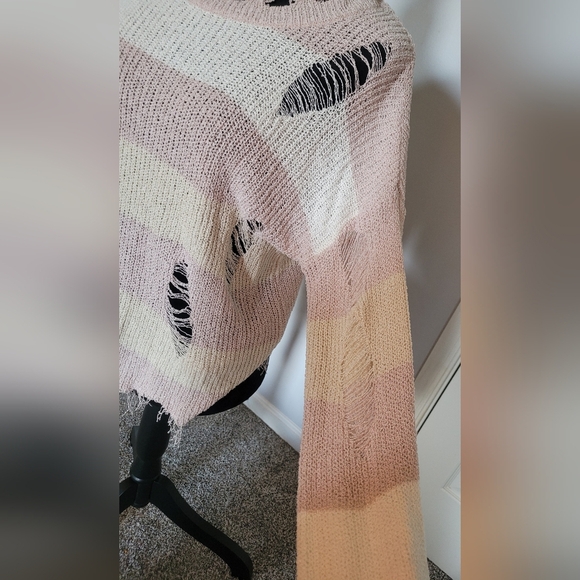 POL Distressed Soft Pink and Cream Striped Light Weight Sweater. Size S. NWOT - Picture 2 of 6